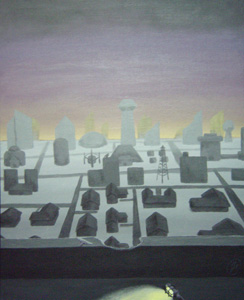 Gray City in Violet Twilight